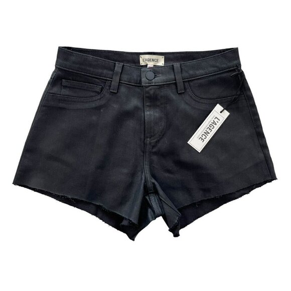 L'Agence Ryland High Rise Black Coated Cut Off Shorts Size 25 NWT - Picture 2 of 7